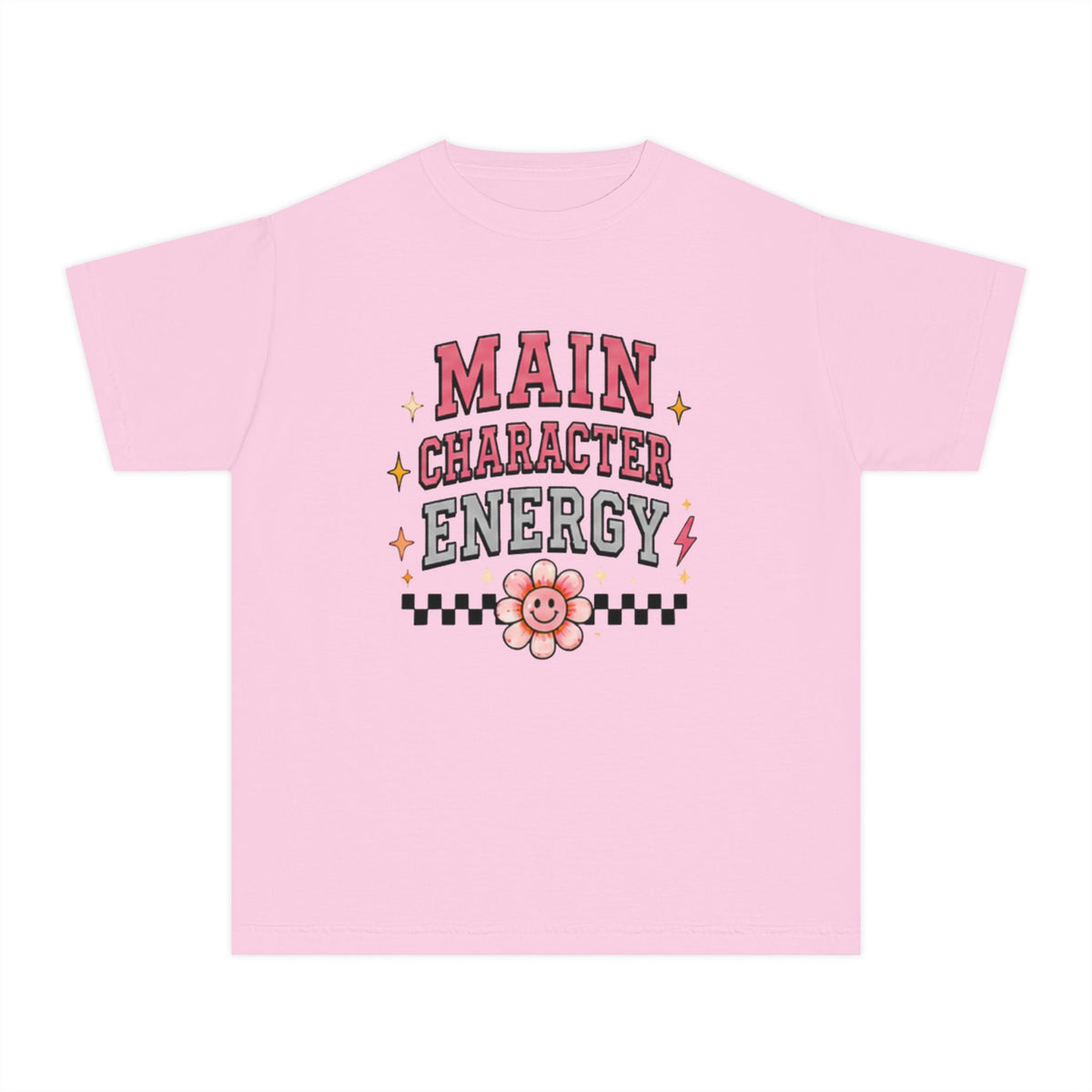 Main Character Energy Youth Tee — Cute Retro Floral Graphic Shirt