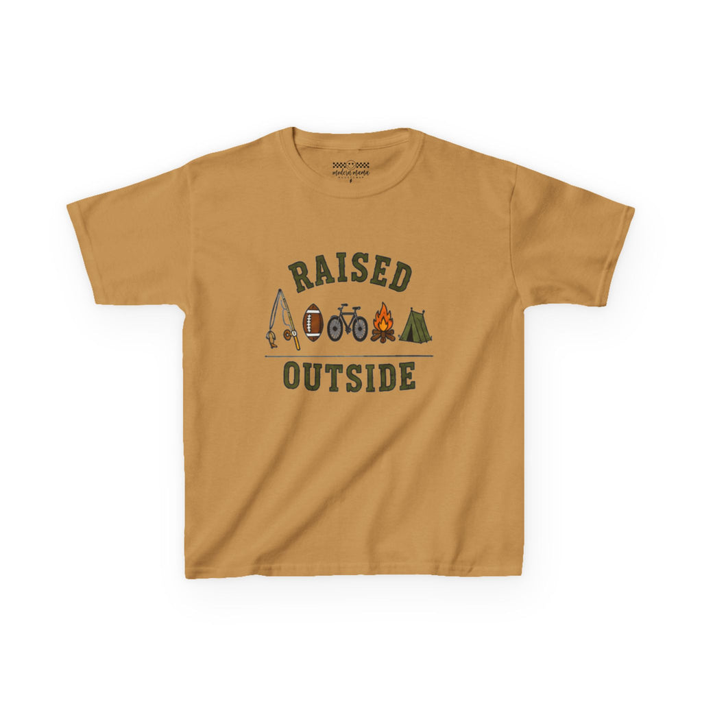 Kids Tee — "Raised Outside" Outdoor Camping & Adventure Graphic