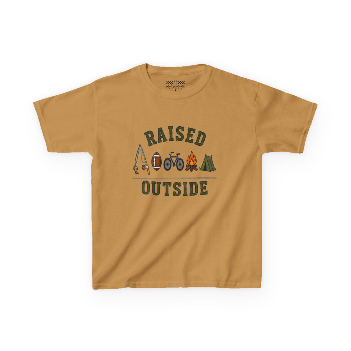 Kids Tee — "Raised Outside" Outdoor Camping & Adventure Graphic