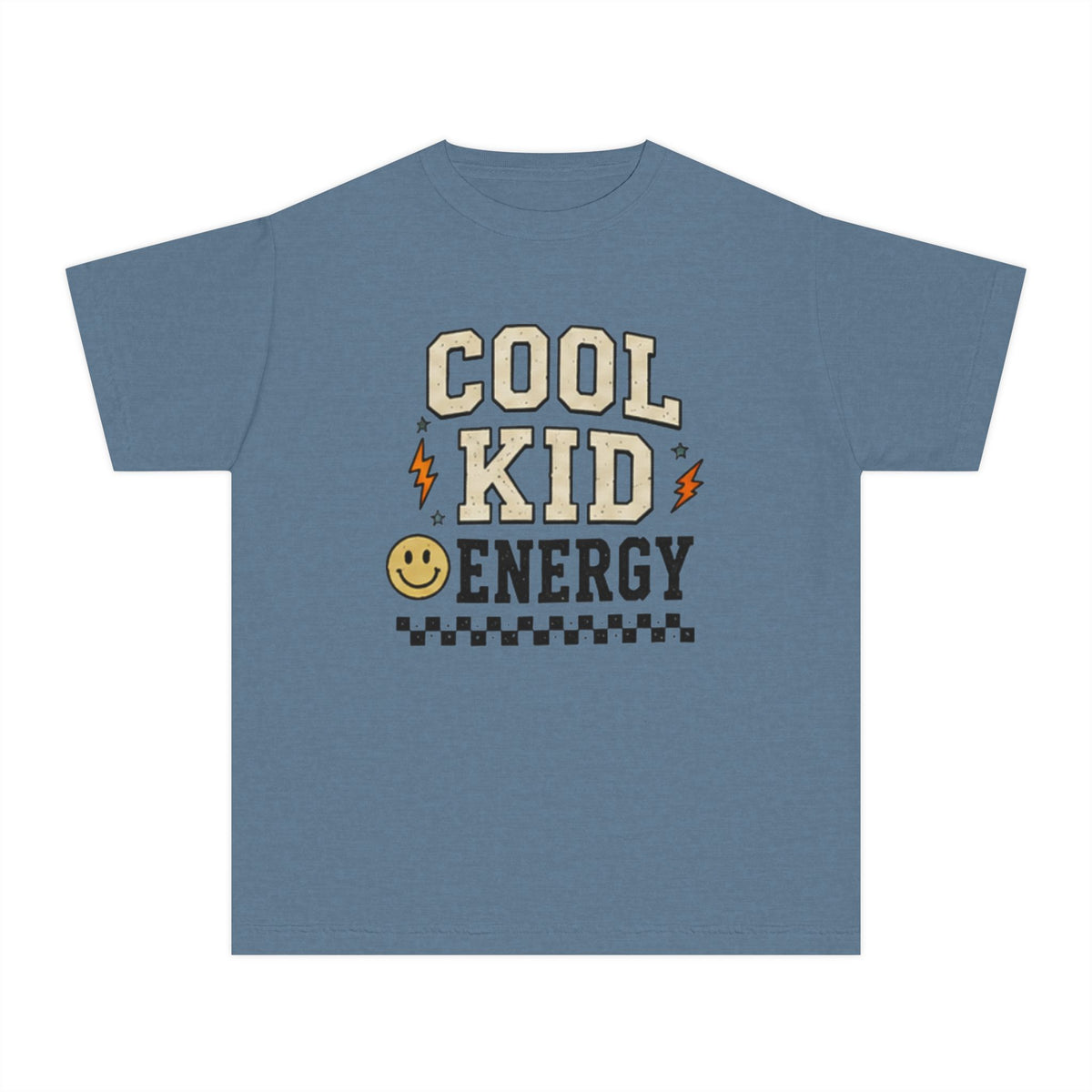 Cool Kid Energy Youth Tee — Retro Smile Lightning Graphic Shirt