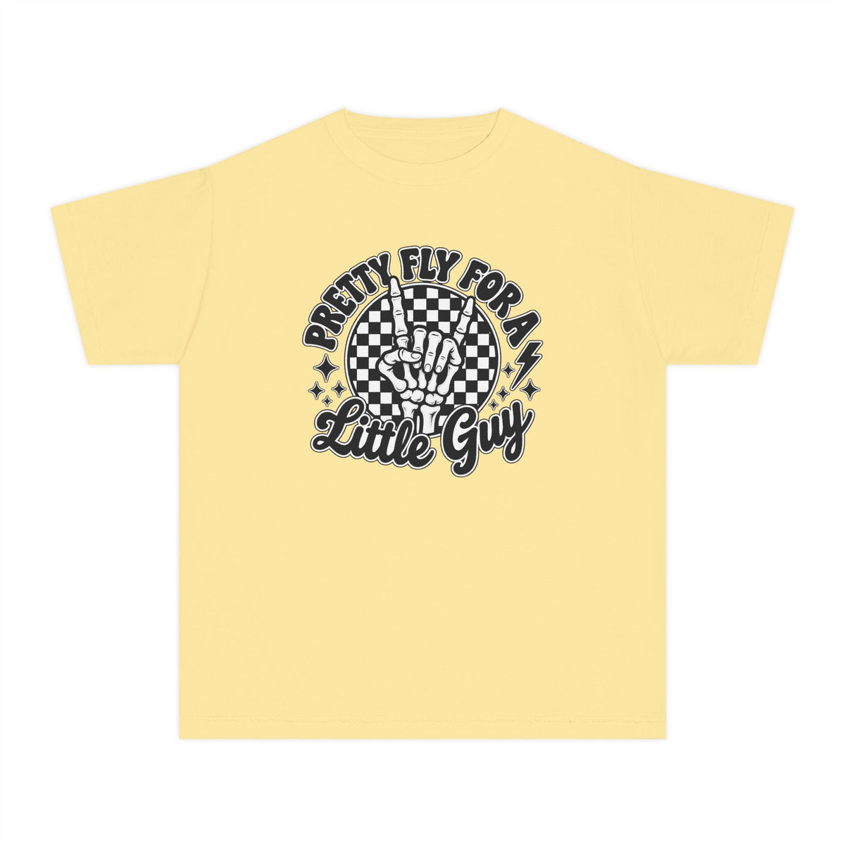 Youth Tee - "Pretty Fly for a Little Guy" Retro Checkered Peace Sign Design