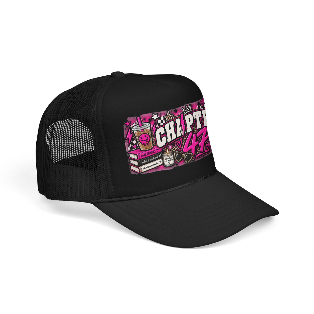 Foam Trucker Hat — “Chapter 47” Pink Doodle Patch Cap
