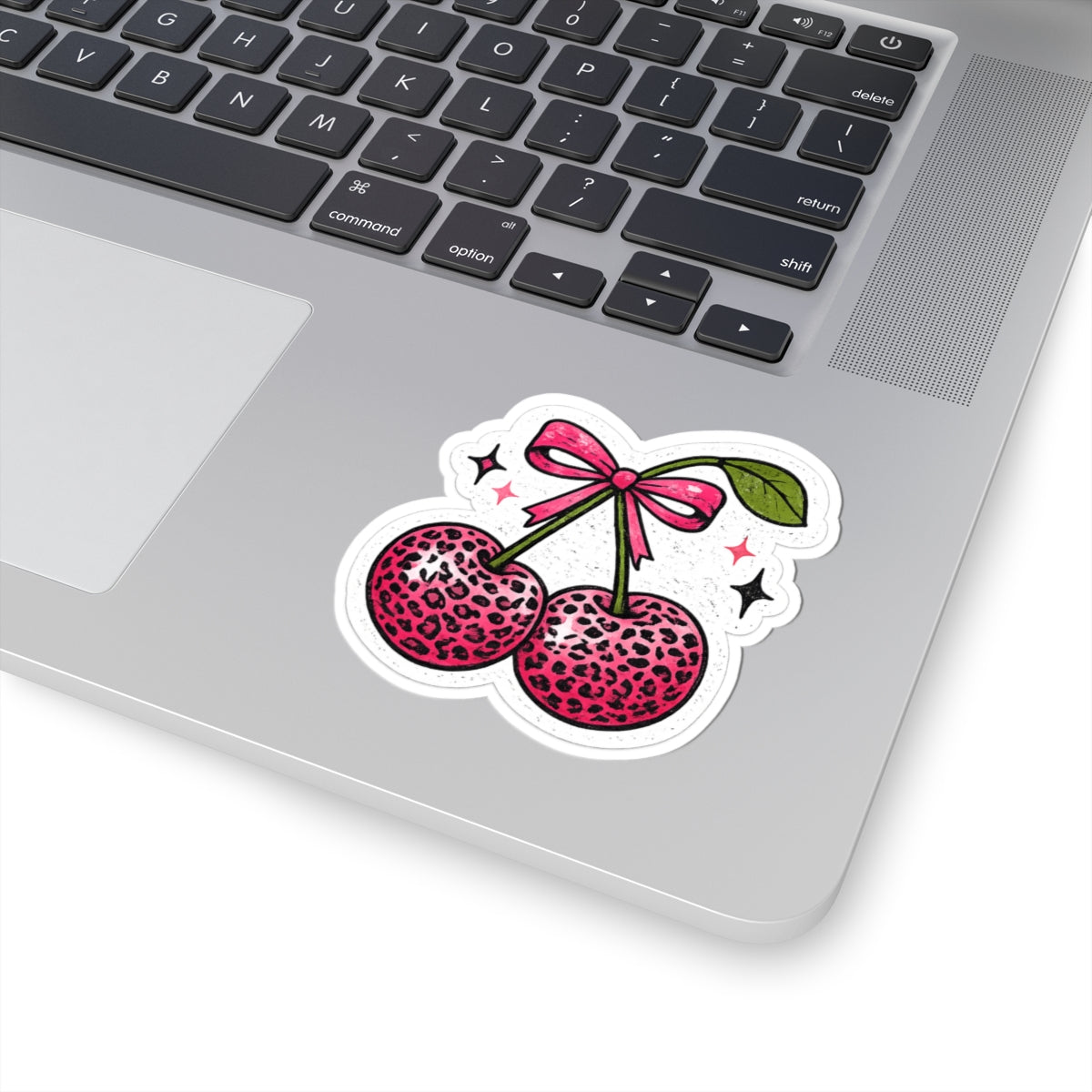 Pink Leopard Cherry Sticker — Cute Retro Kawaii Laptop Decal
