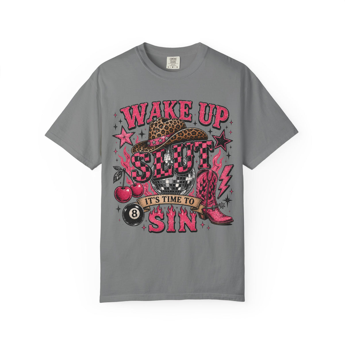 Wake Up Slut Graphic T-Shirt — 'It's Time to Sin' Retro Rockabilly Tee