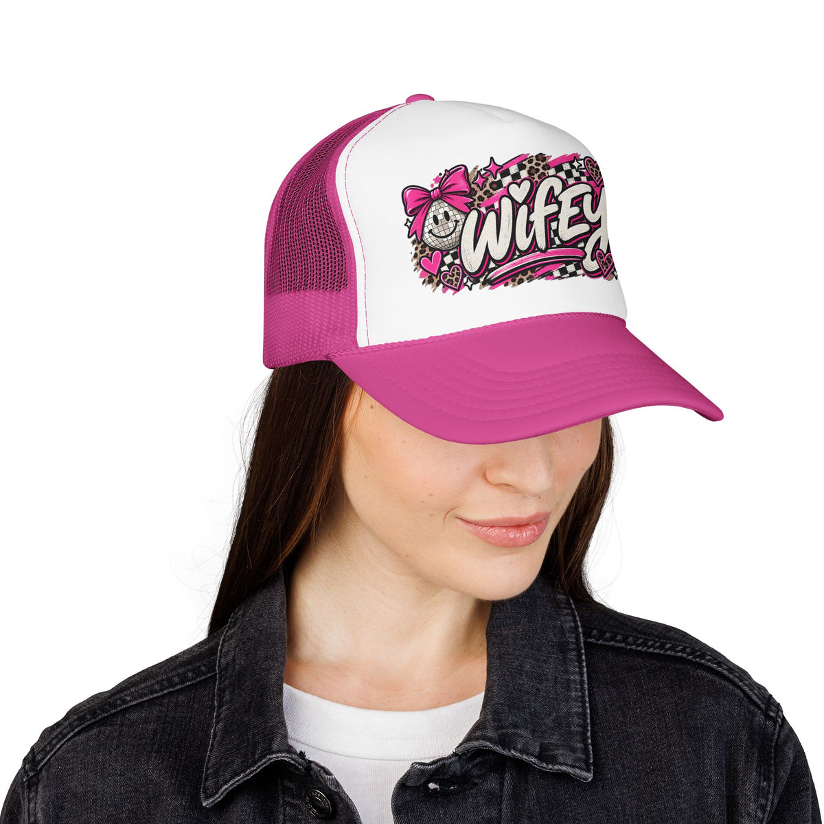 Wifey Foam Trucker Hat — Pink Retro Cherry Graphic Cap