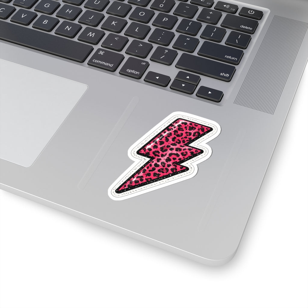 Pink Leopard Lightning Bolt Sticker — Kiss-Cut Vinyl Decal for Laptops & Water Bottles
