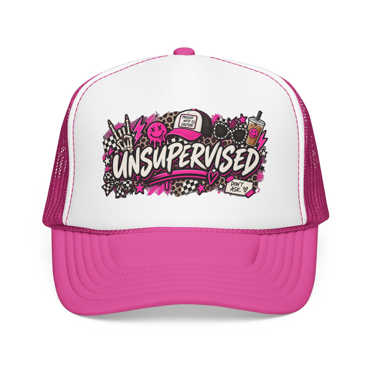 Unsupervised Graphic Trucker Hat — Pink Punk Foam Cap
