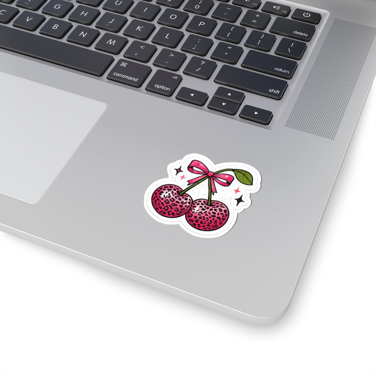 Pink Leopard Cherry Sticker — Cute Retro Kawaii Laptop Decal