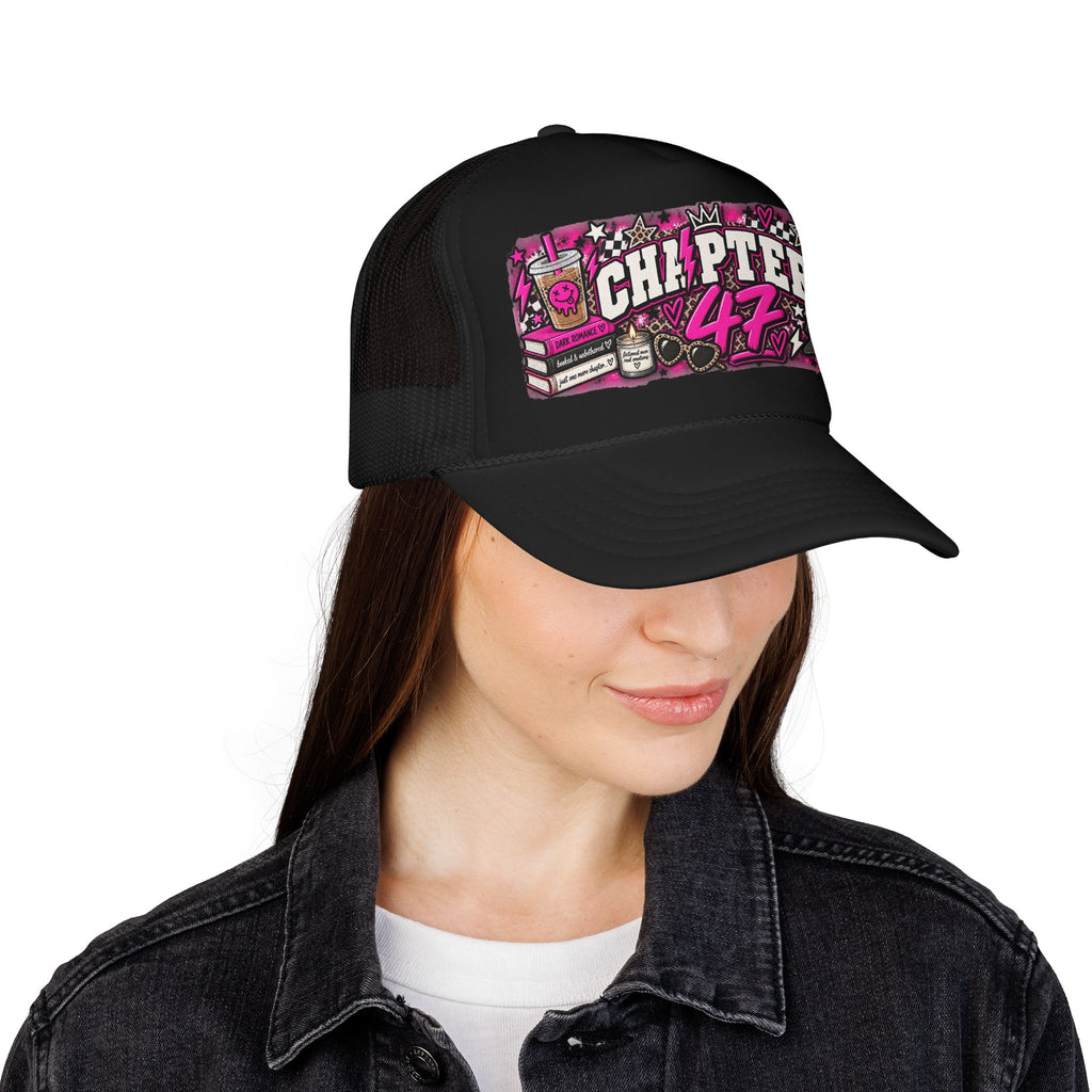 Foam Trucker Hat — “Chapter 47” Pink Doodle Patch Cap