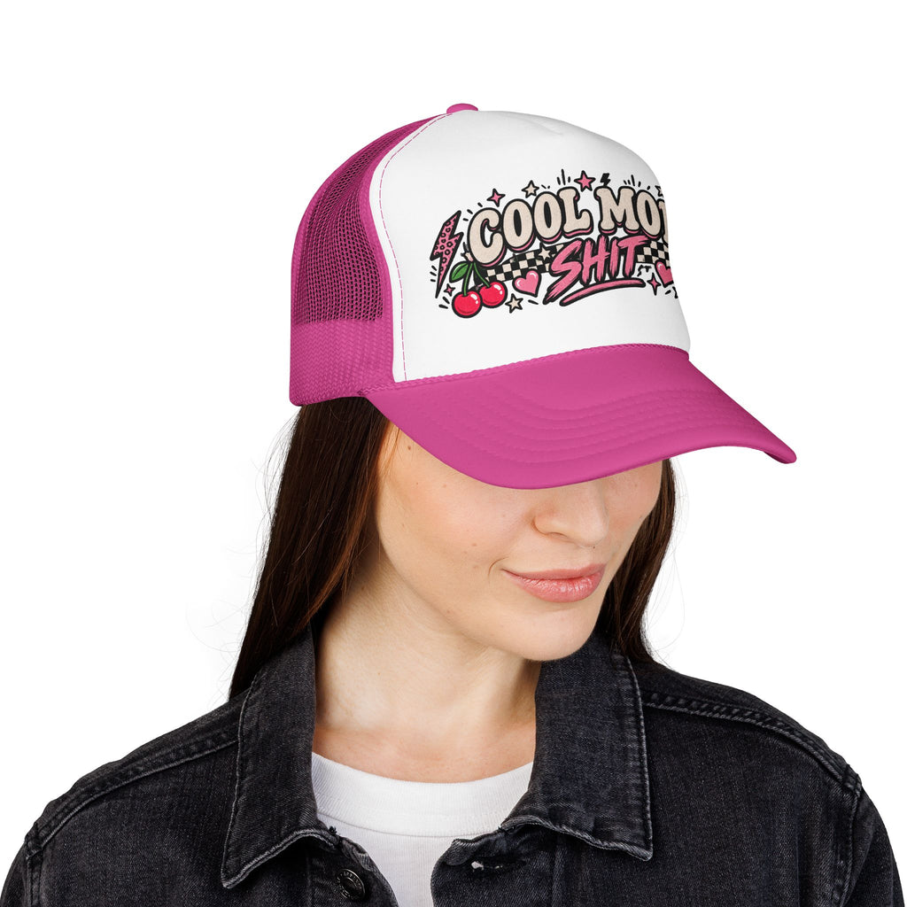 Cool Mom Shit Trucker Hat — Retro Cherry Rockabilly Foam Mesh Cap