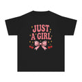 Youth Tee - "Just a Girl" Pink Bow & Cherries Graphic