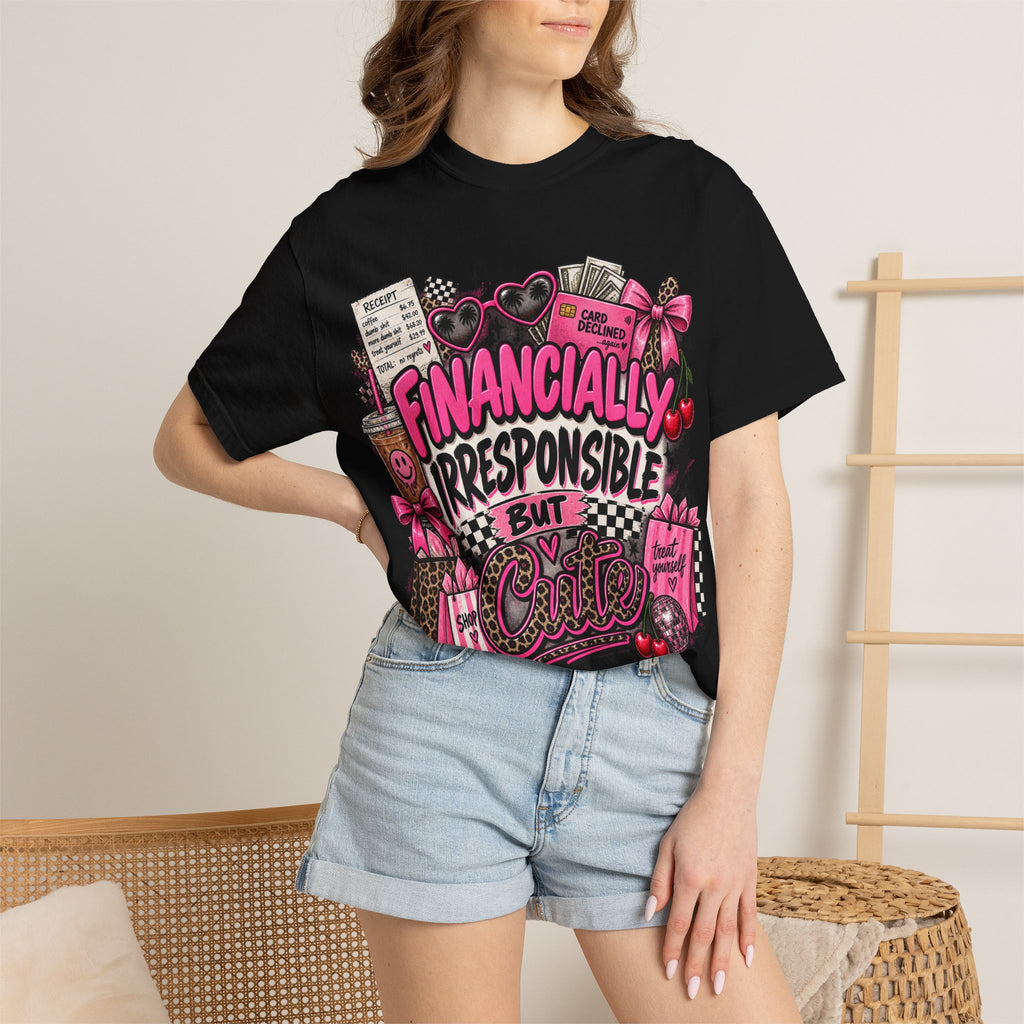 Financially Irresponsible But Cute T-Shirt — Funny Pink Retro Graphic Tee