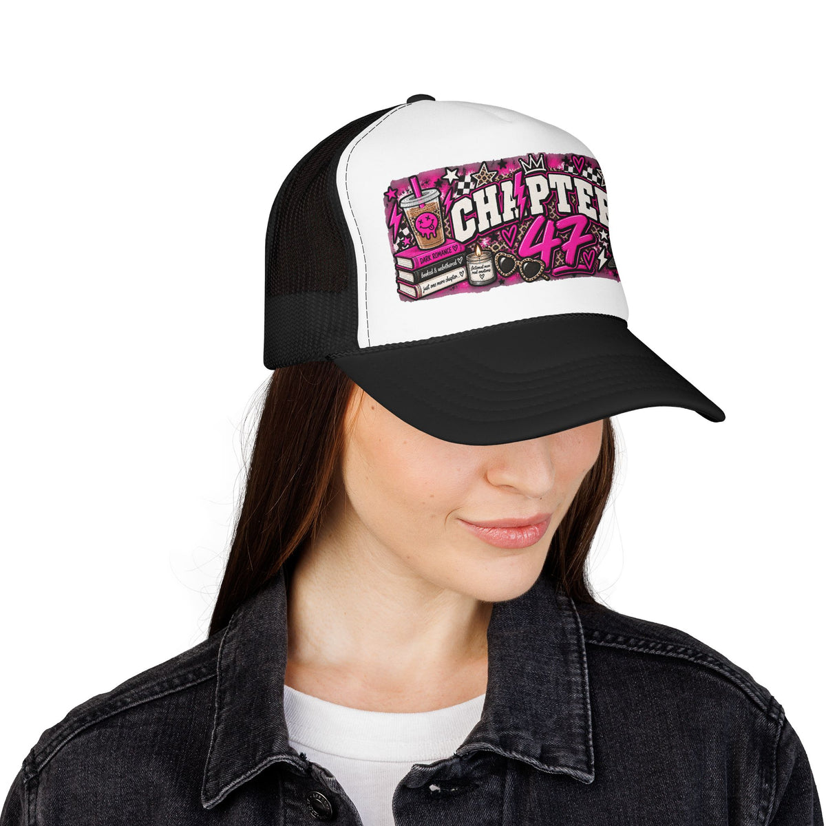 Foam Trucker Hat — “Chapter 47” Pink Doodle Patch Cap
