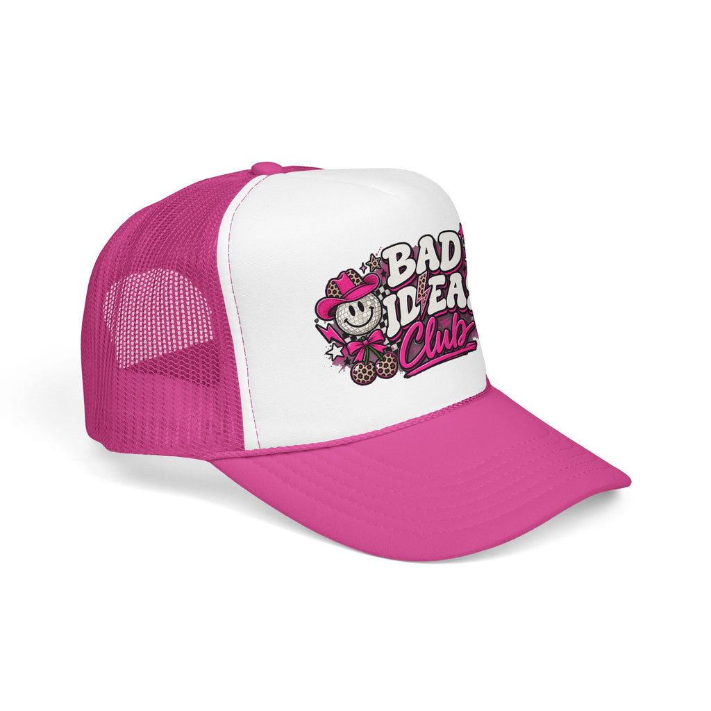 Bad Ideas Club Trucker Hat – Retro Pink Graffiti Foam Cap