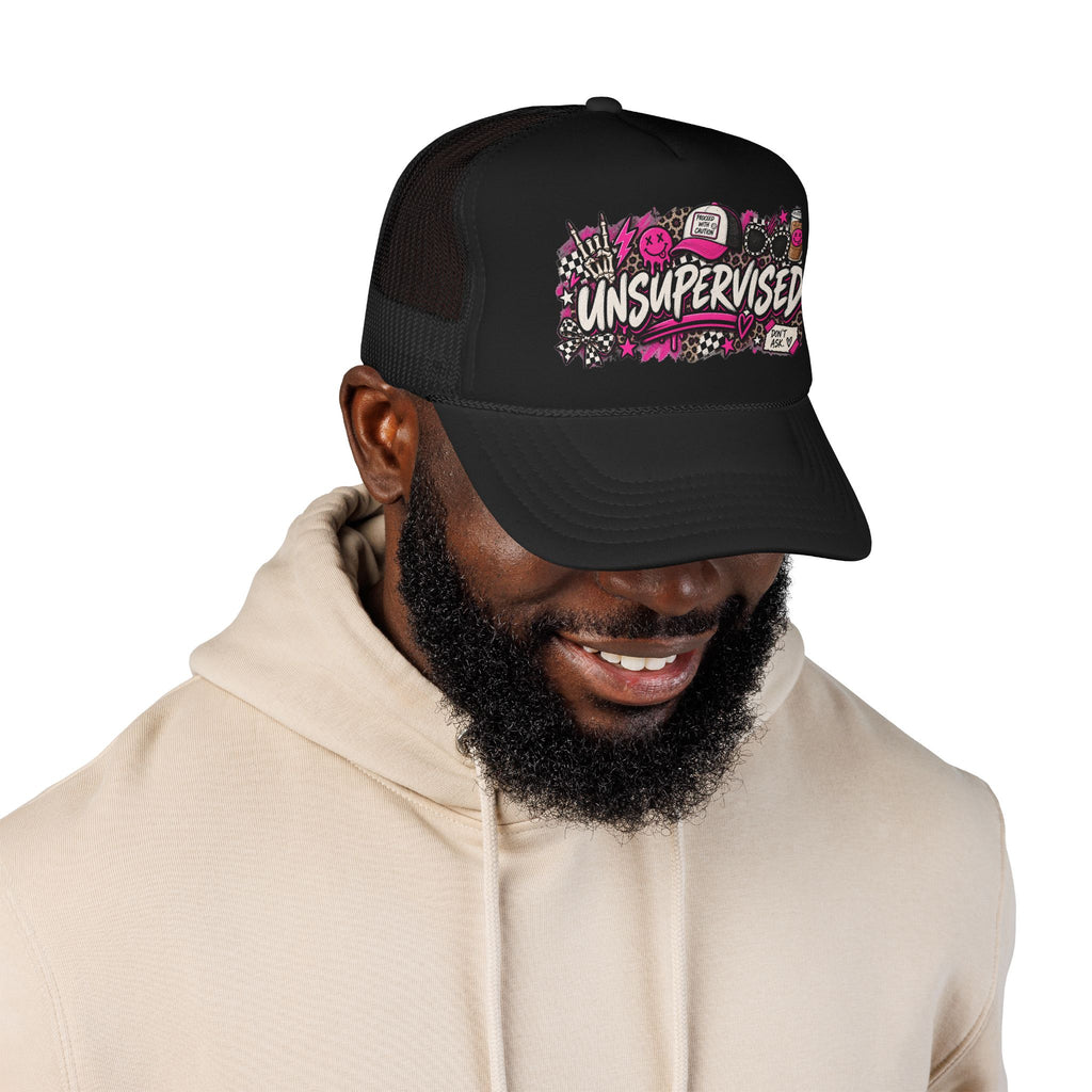 Unsupervised Graphic Trucker Hat — Pink Punk Foam Cap