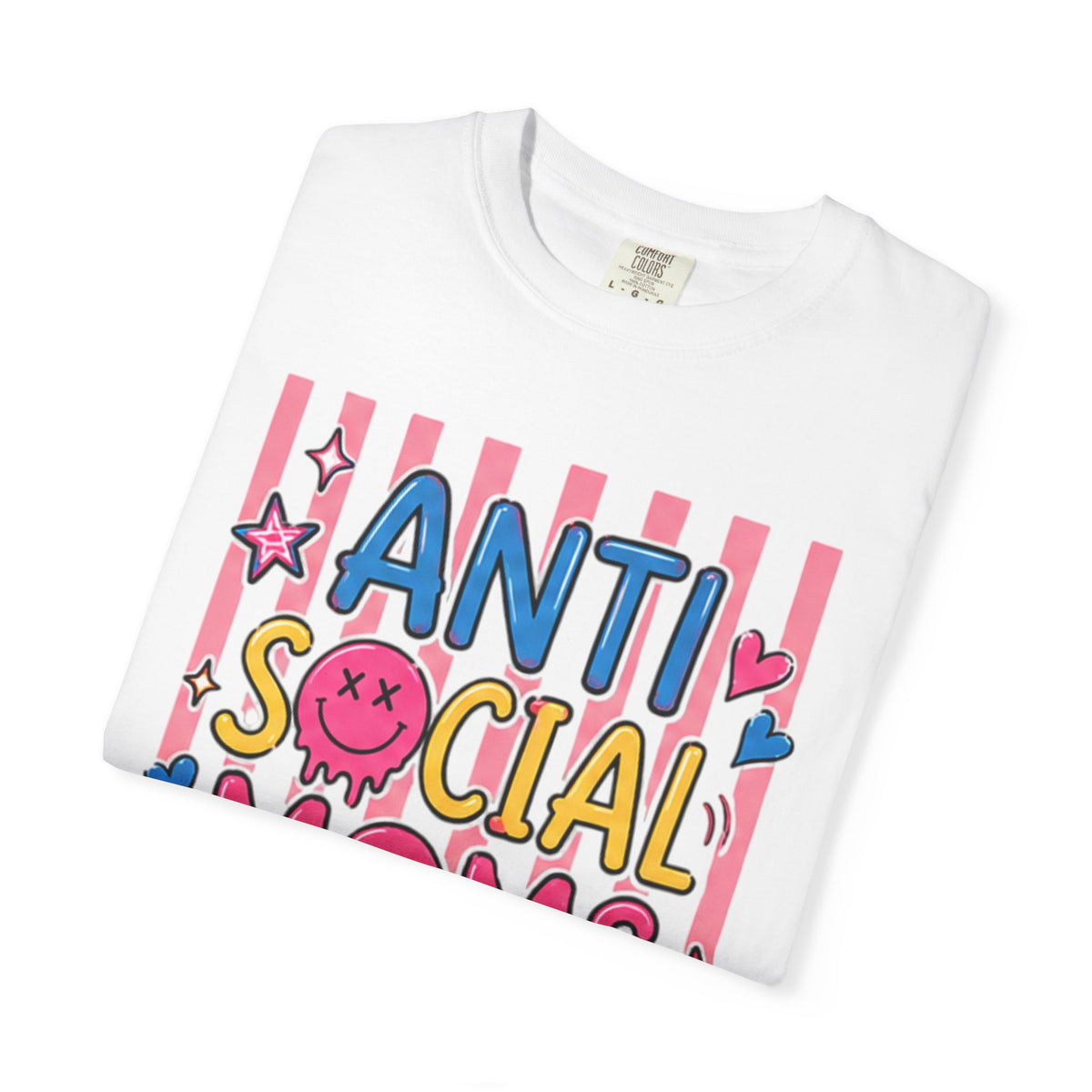 Anti Social Moms Club T-Shirt — Cute Pink Striped Graphic Tee for Introverted Moms