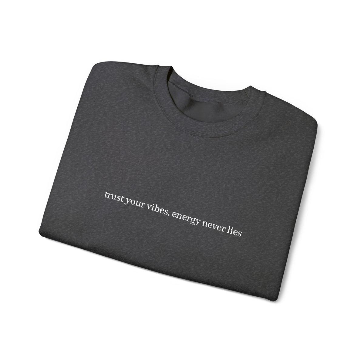 Minimalist Black Crewneck Sweatshirt with Tiny Center Text
