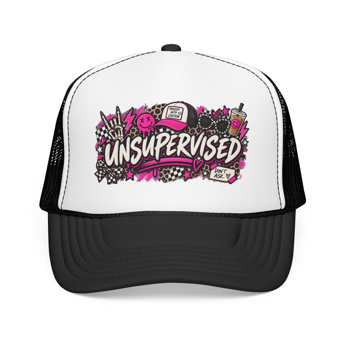 Unsupervised Graphic Trucker Hat — Pink Punk Foam Cap