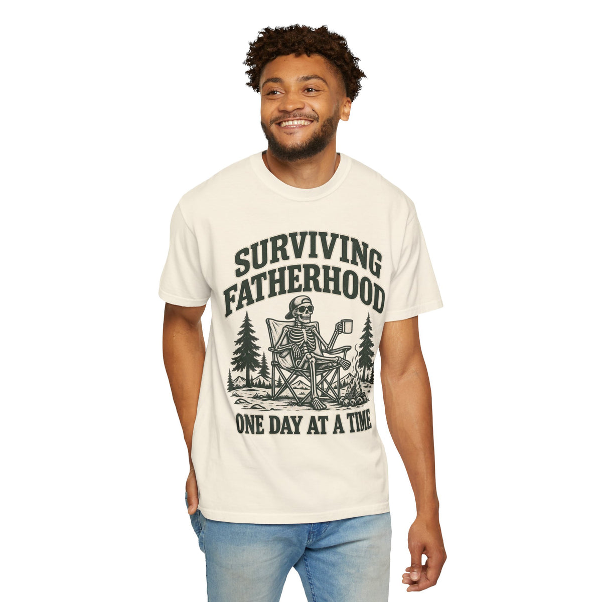 Surviving Fatherhood T-Shirt — 'One Day at a Time' Camping Dad Graphic Tee