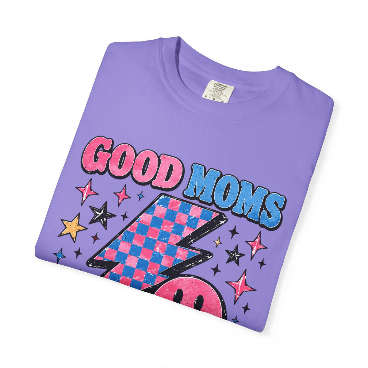 Good Moms Say Bad Words Graphic T-Shirt — Retro Smile Lightning Tee