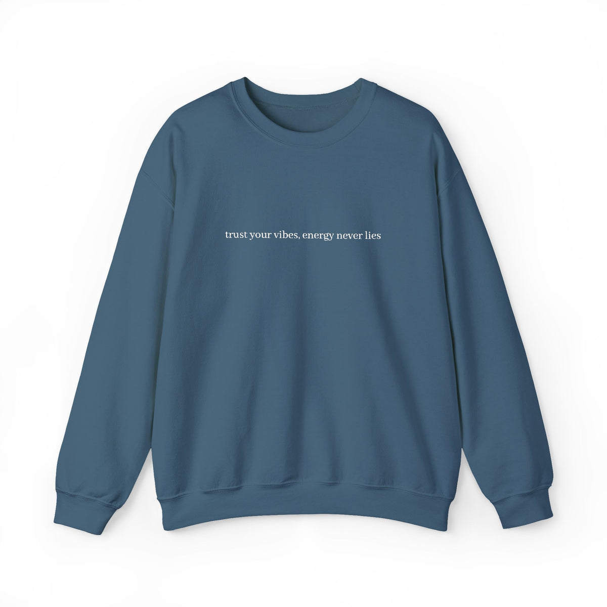 Minimalist Black Crewneck Sweatshirt with Tiny Center Text