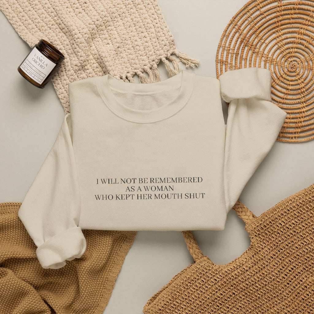 White Minimalist Crewneck Sweatshirt with Subtle Quote Print
