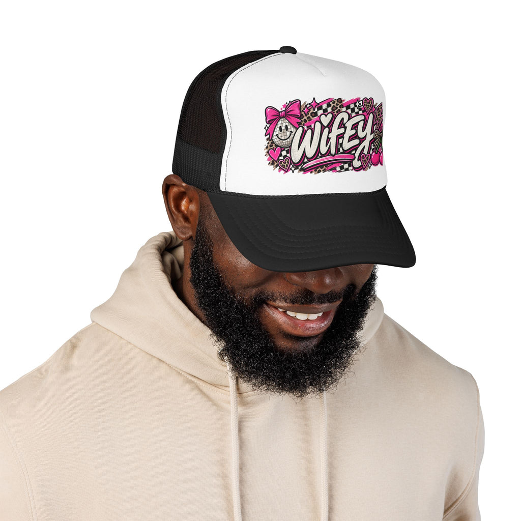 Wifey Foam Trucker Hat — Pink Retro Cherry Graphic Cap