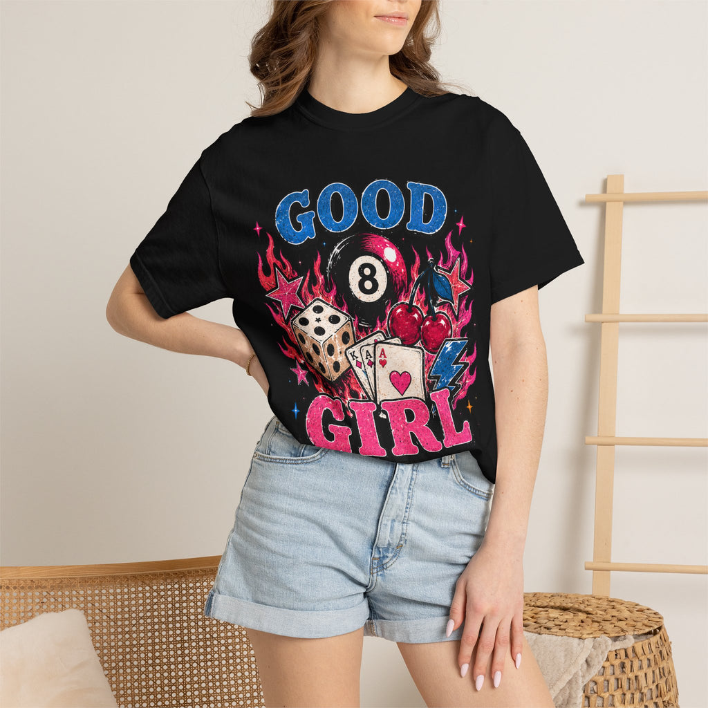Good Girl Graphic T-Shirt — Retro Pool, Dice & Cards Design