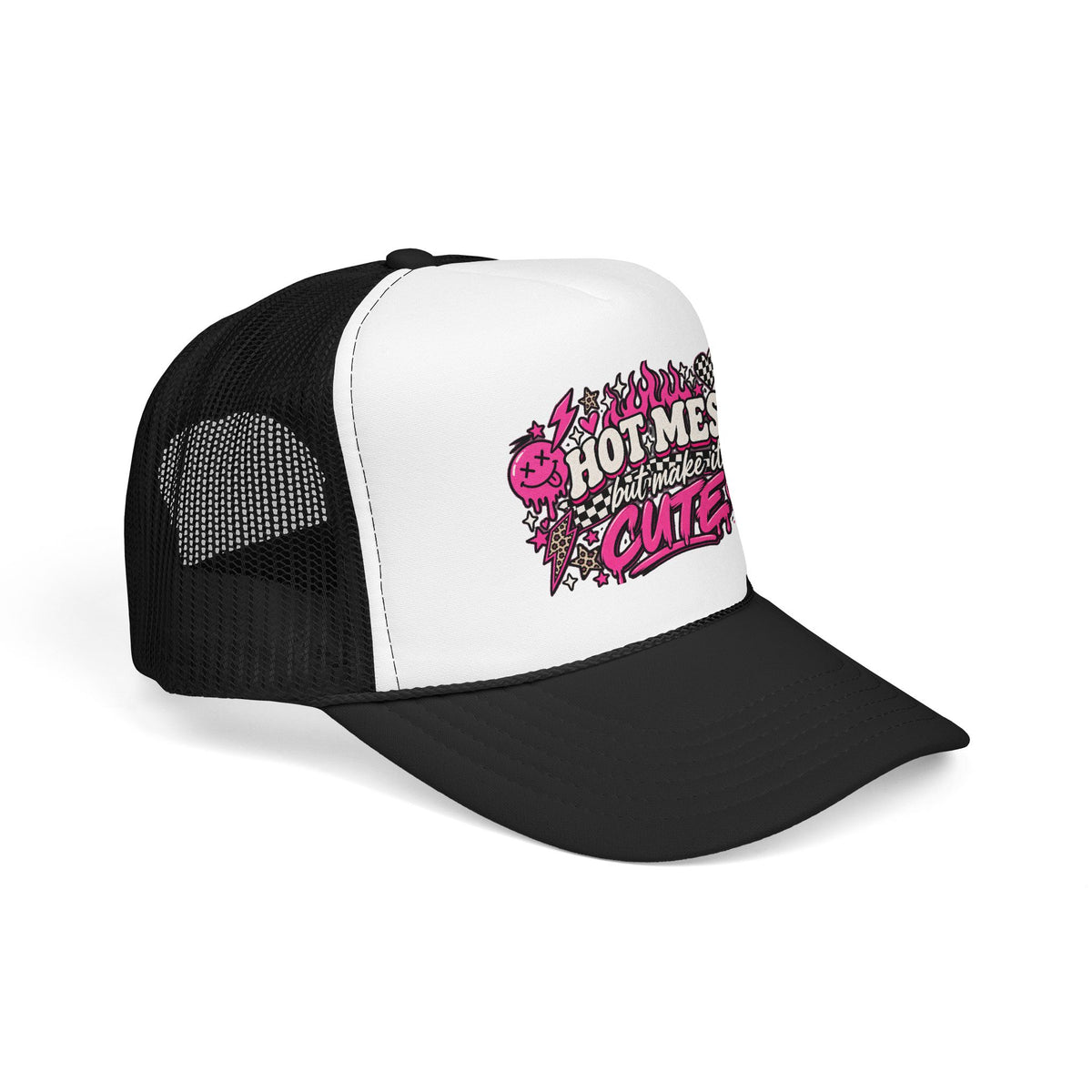 Hot Mess But Make It Cute Trucker Hat — Pink Goth Foam Cap