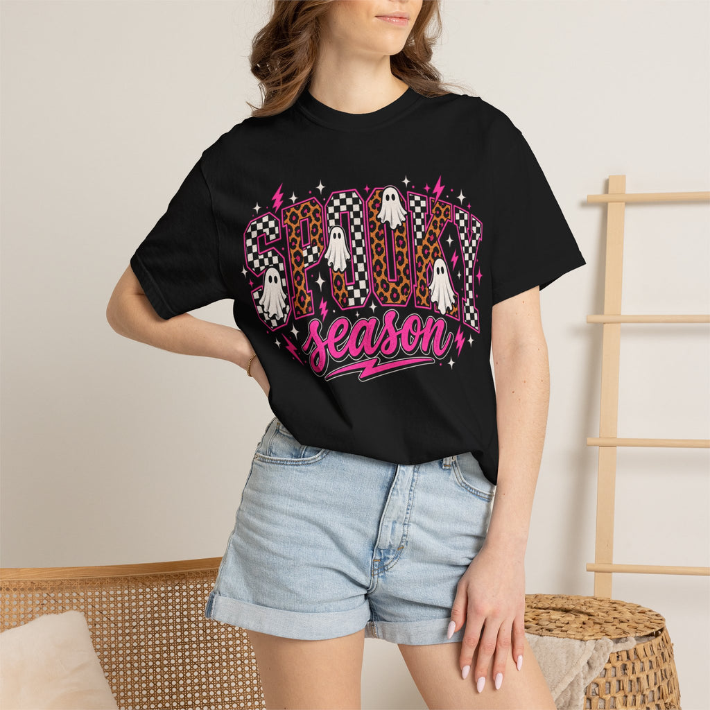 Spooky Season T-Shirt — Pink Leopard Ghosts Halloween Tee