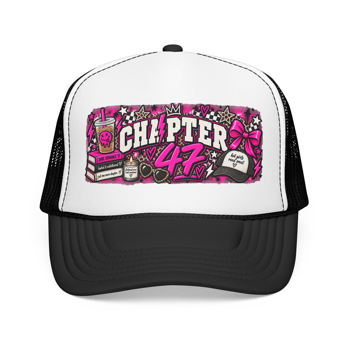 Foam Trucker Hat — “Chapter 47” Pink Doodle Patch Cap