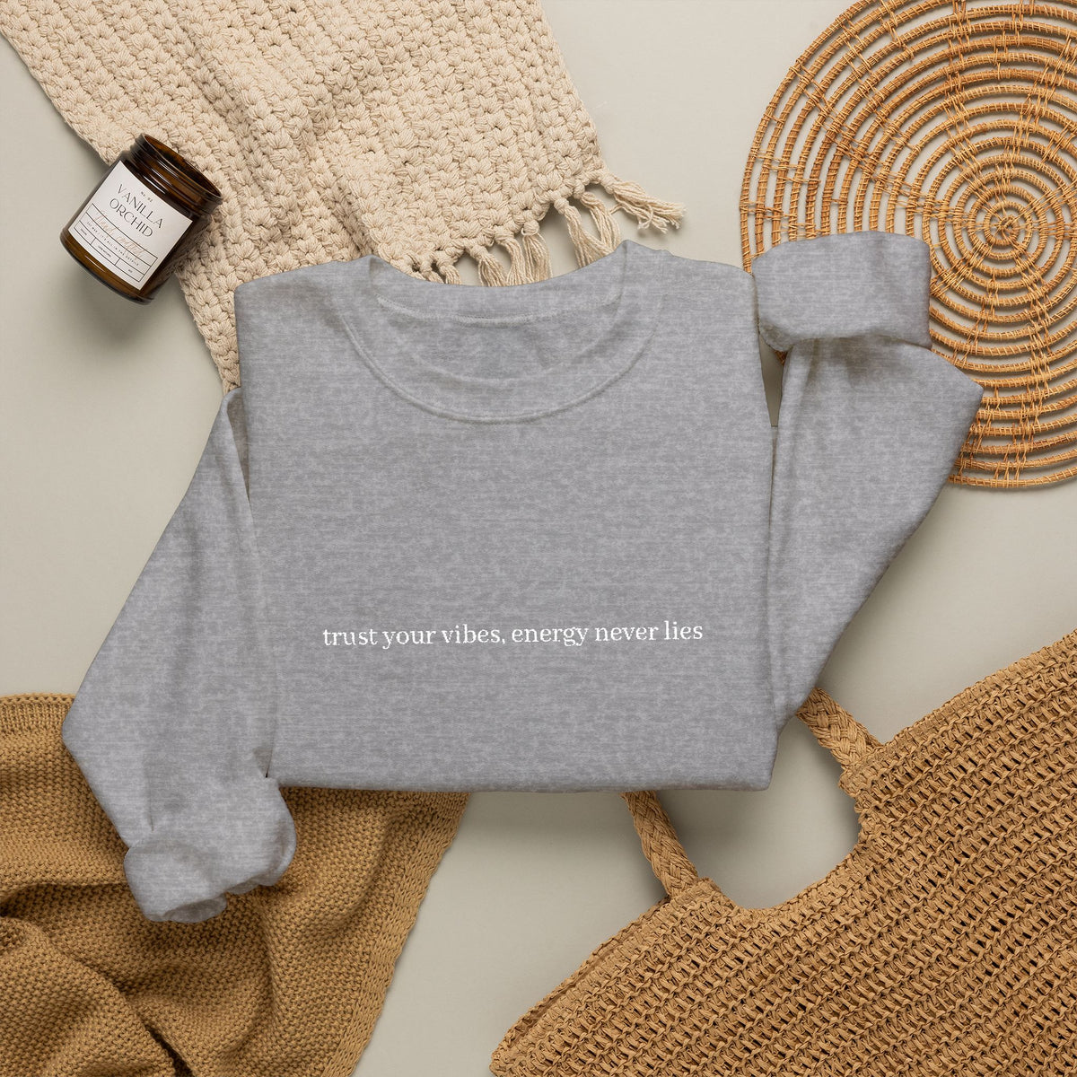 Minimalist Black Crewneck Sweatshirt with Tiny Center Text
