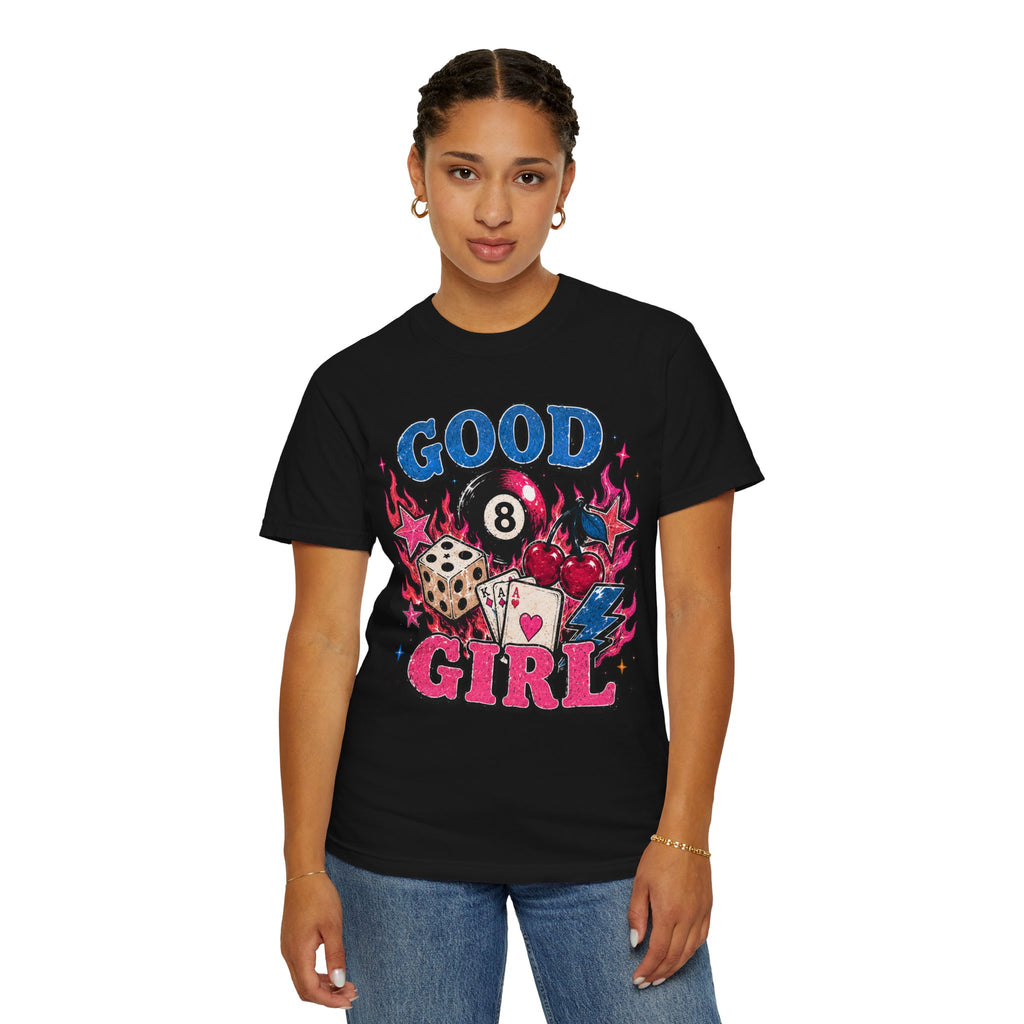 Good Girl Graphic T-Shirt — Retro Pool, Dice & Cards Design