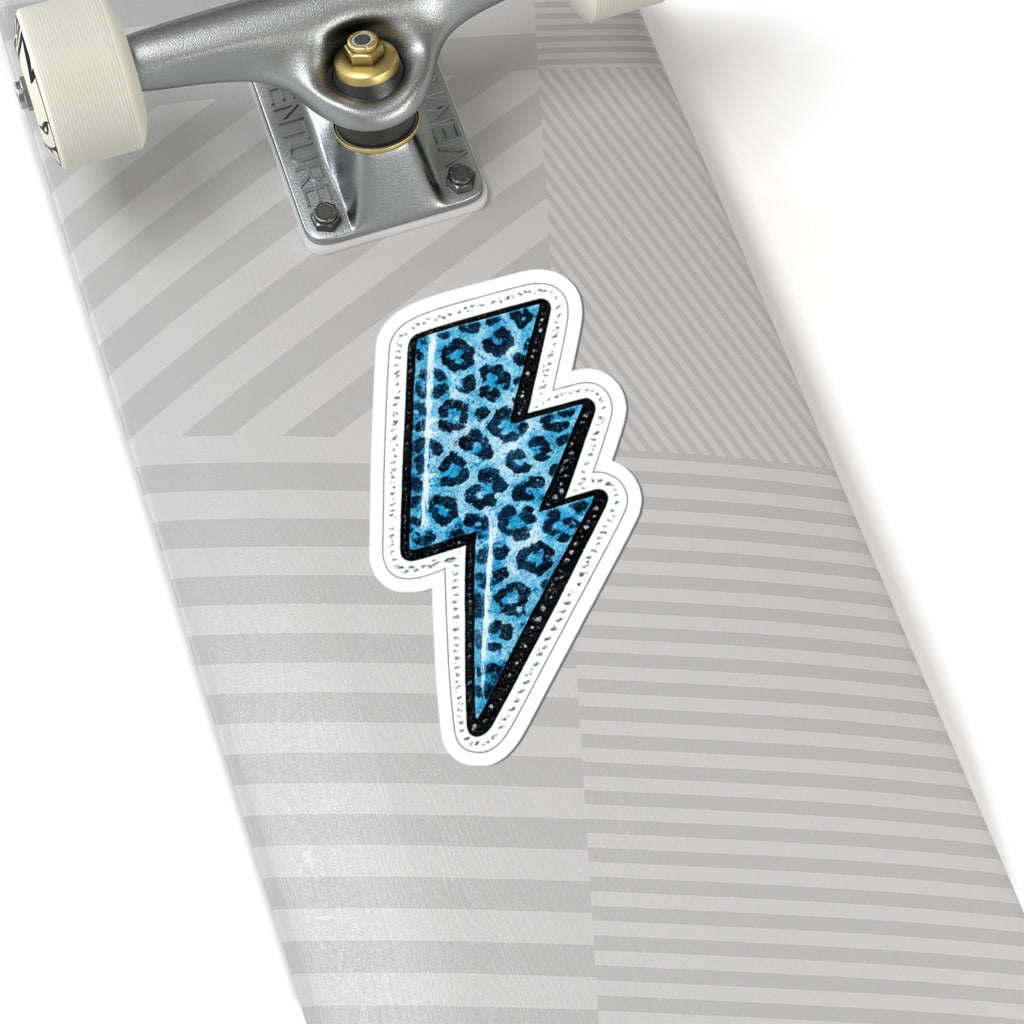 Blue Leopard Lightning Bolt Kiss-Cut Sticker