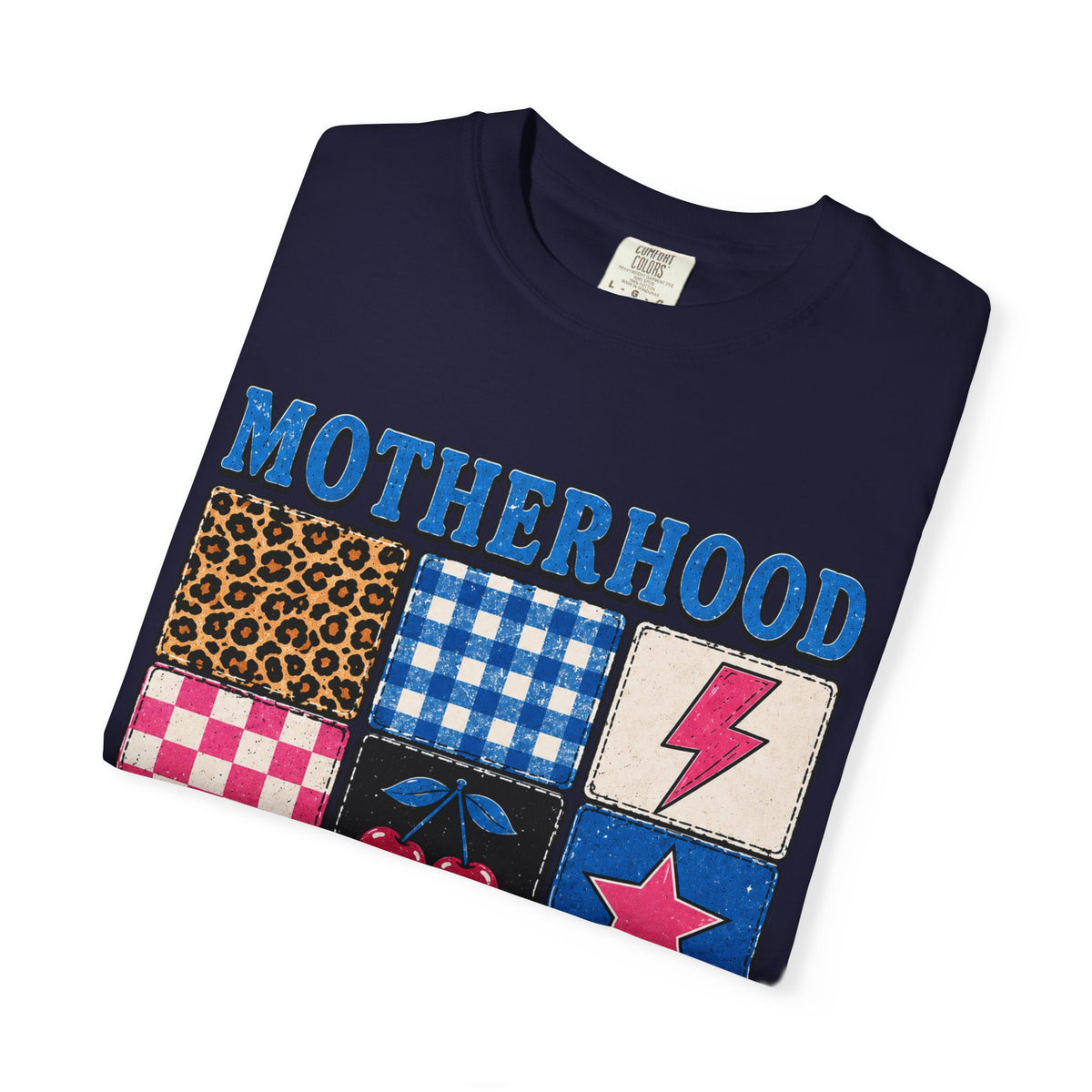 Motherhood Is My Cardio T-Shirt — Cute Patchwork Mom Graphic Tee