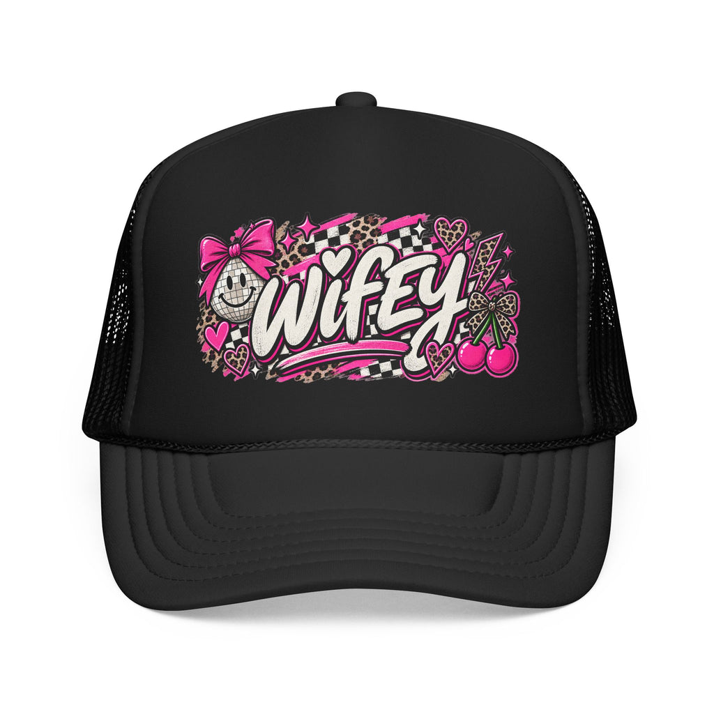 Wifey Foam Trucker Hat — Pink Retro Cherry Graphic Cap