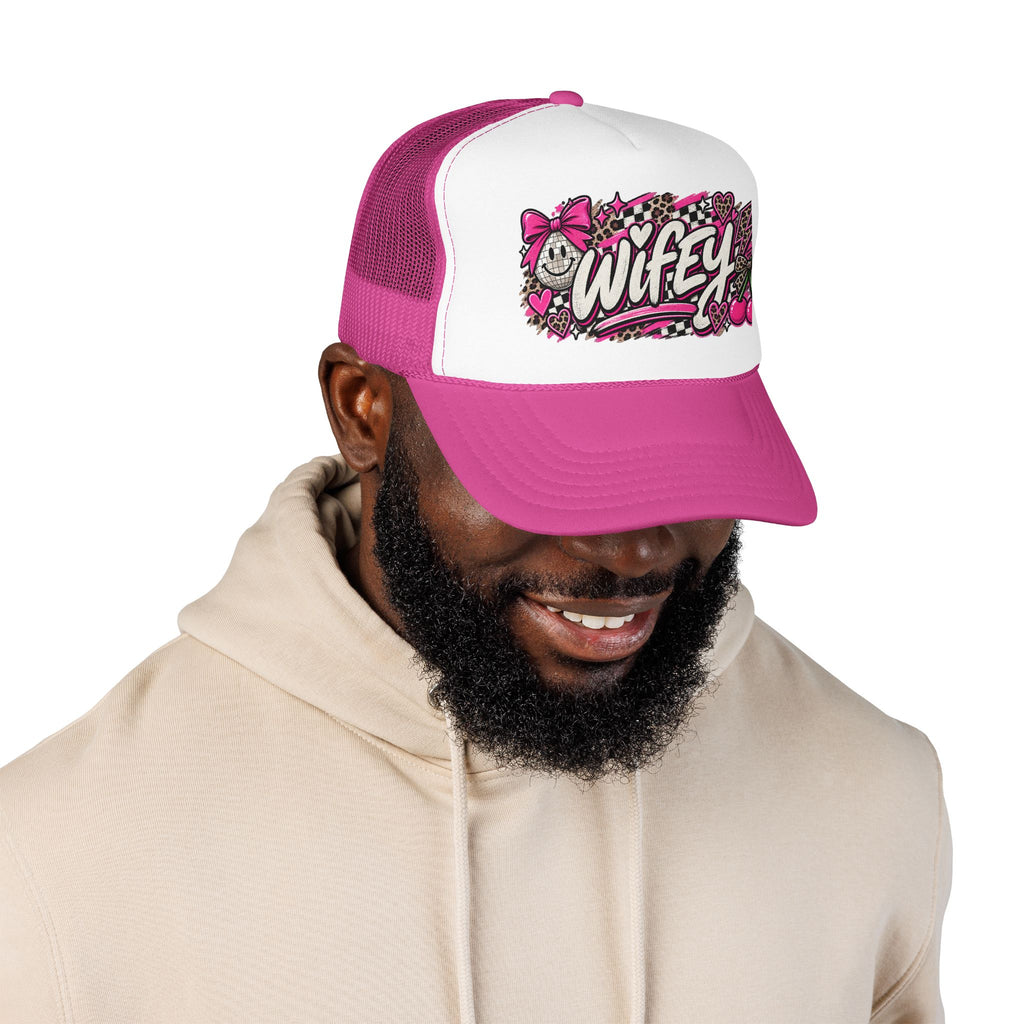 Wifey Foam Trucker Hat — Pink Retro Cherry Graphic Cap