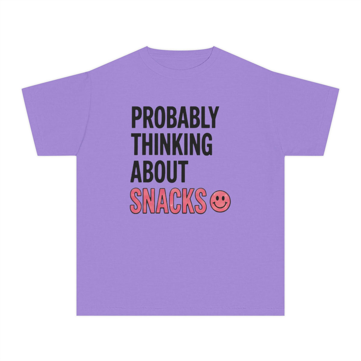 Youth Tee - "Probably Thinking About Snacks" Cute Smiley Graphic
