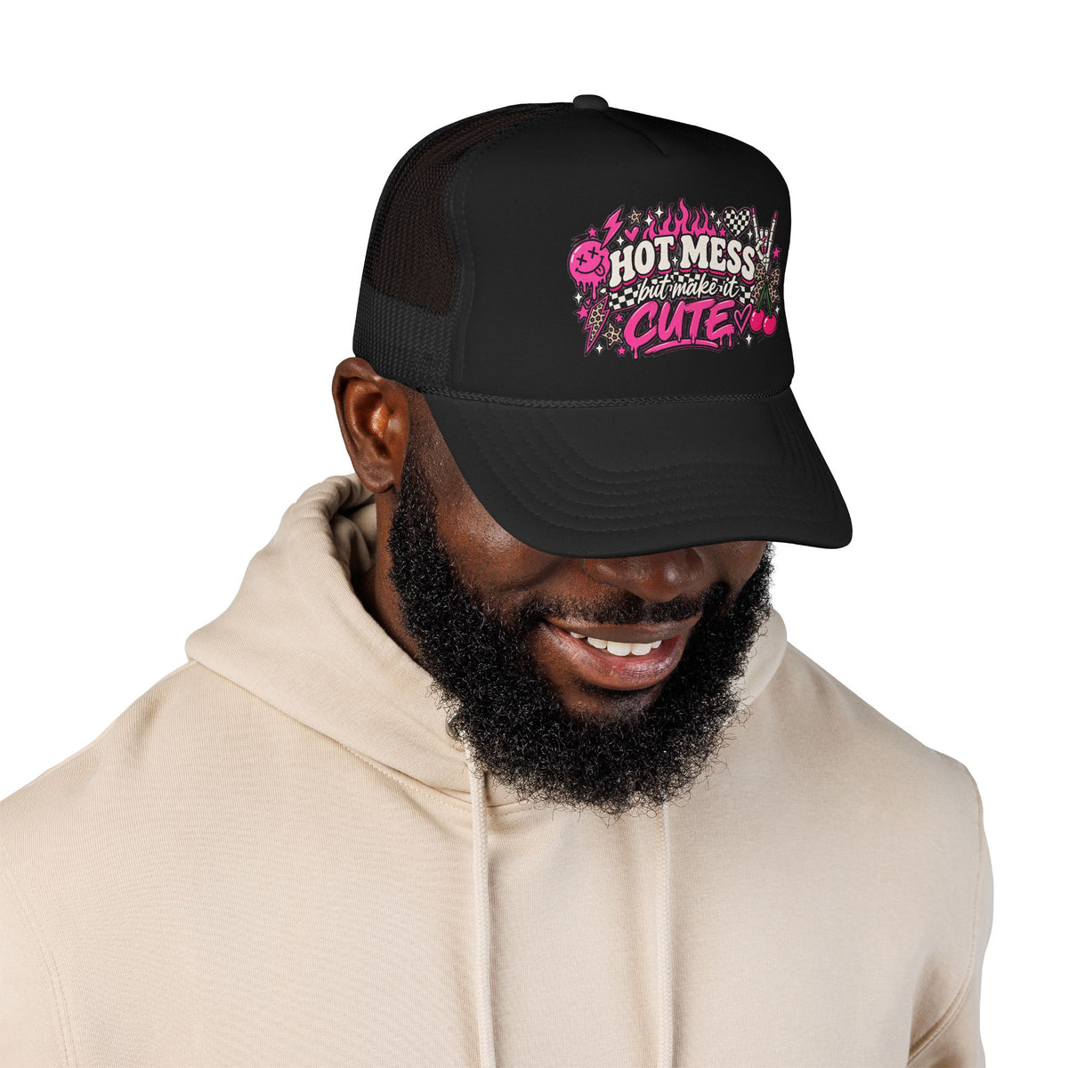 Hot Mess But Make It Cute Trucker Hat — Pink Goth Foam Cap