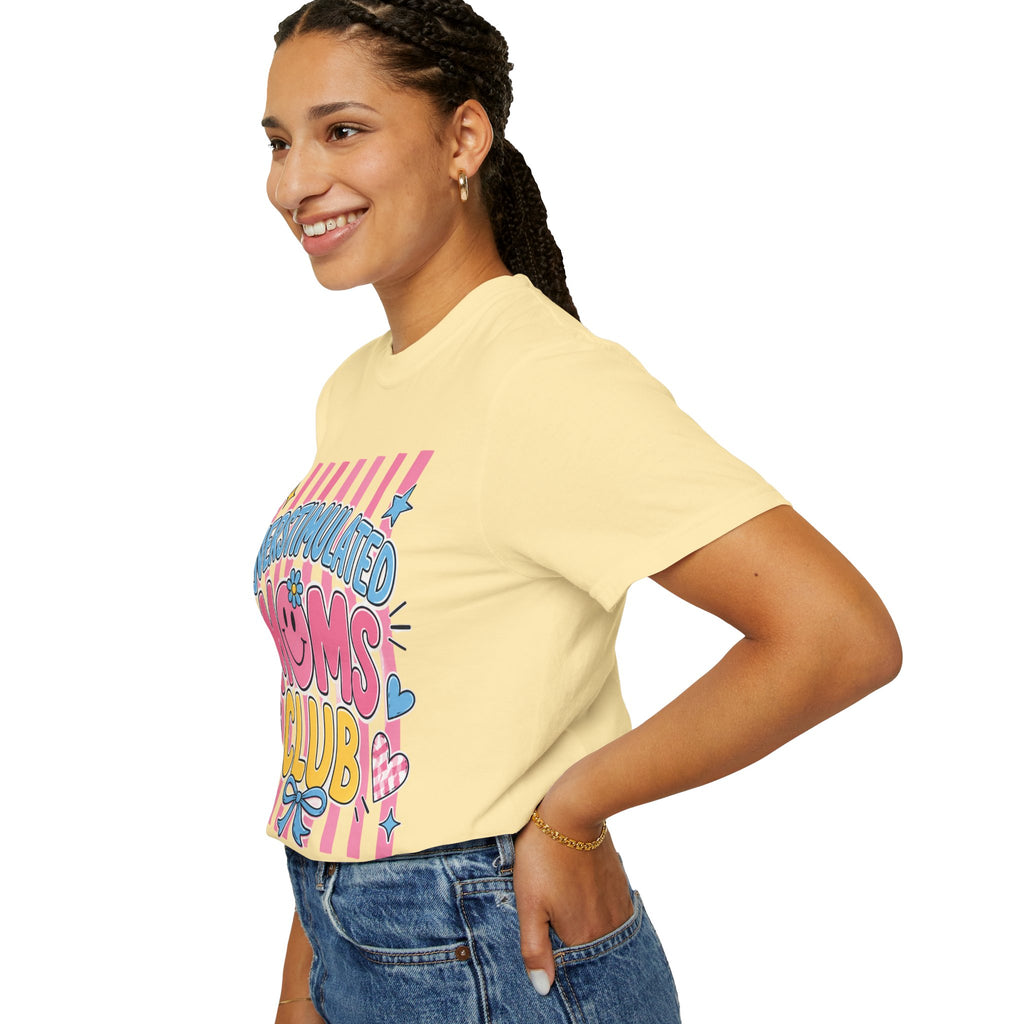 Overstimulated Moms Club T-Shirt — Cute Retro Pink Graphic Tee for Tired Moms