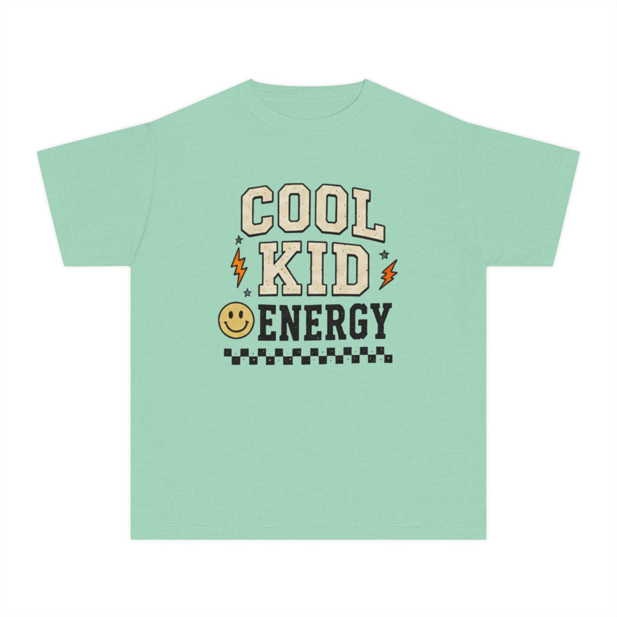 Cool Kid Energy Youth Tee — Retro Smile Lightning Graphic Shirt