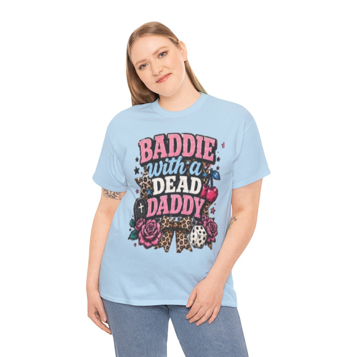 Baddie With a Dead Daddy Tee — Edgy Gothic Floral Graphic T‑Shirt