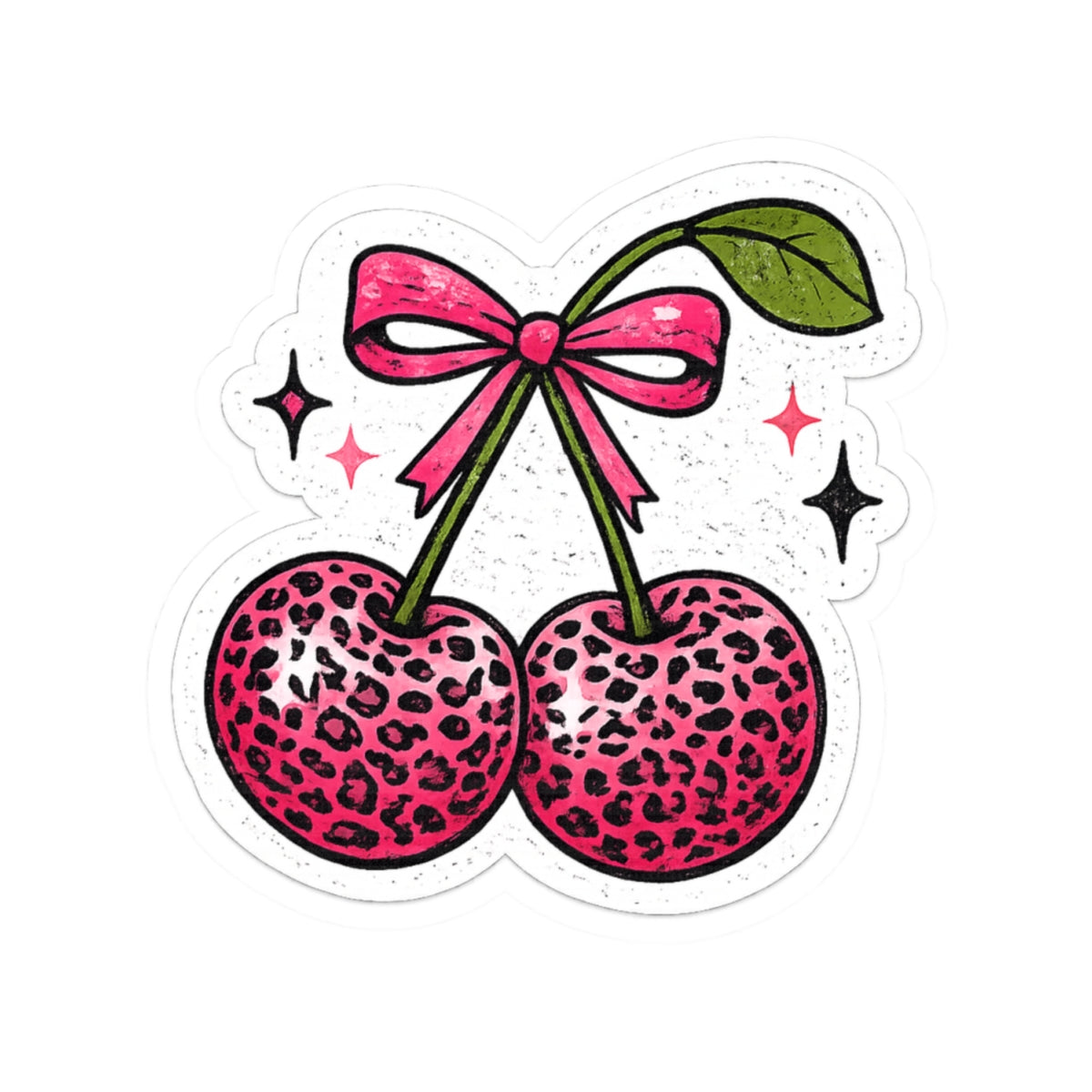 Pink Leopard Cherry Sticker — Cute Retro Kawaii Laptop Decal