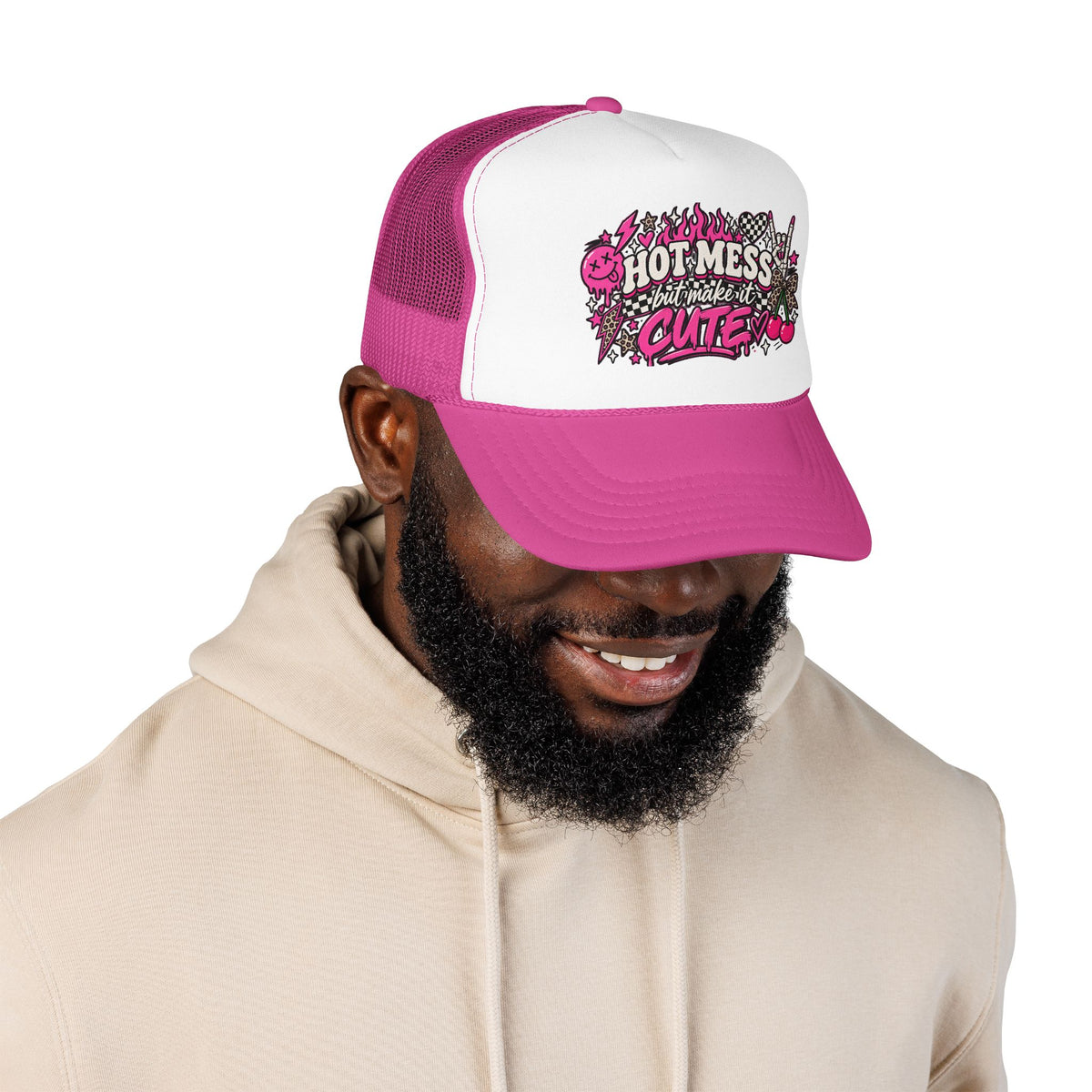 Hot Mess But Make It Cute Trucker Hat — Pink Goth Foam Cap