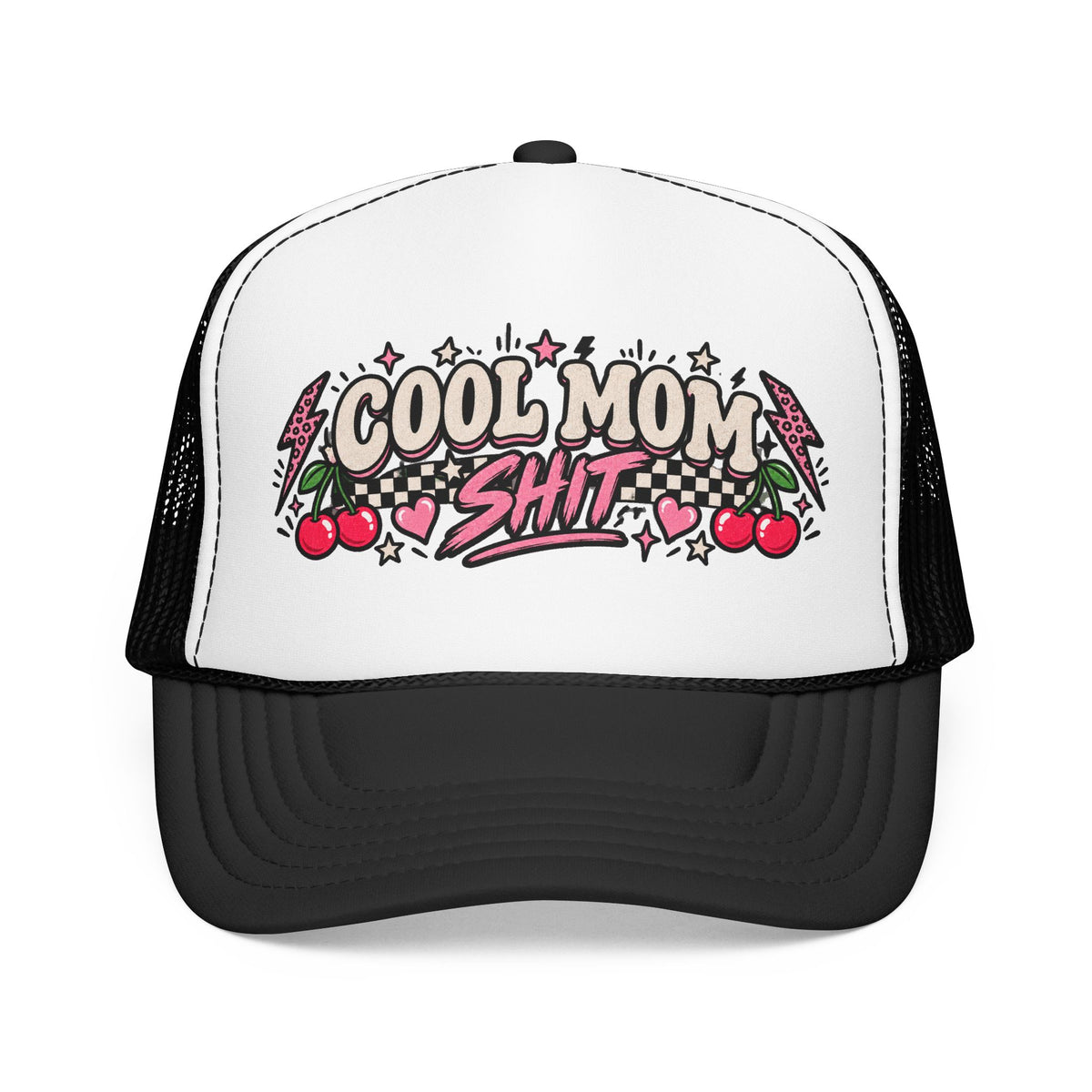 Cool Mom Shit Trucker Hat — Retro Cherry Rockabilly Foam Mesh Cap