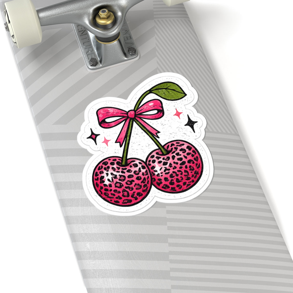 Pink Leopard Cherry Sticker — Cute Retro Kawaii Laptop Decal