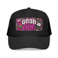 Good Girl Foam Trucker Hat — Pink Skull & Leopard Patch Cap