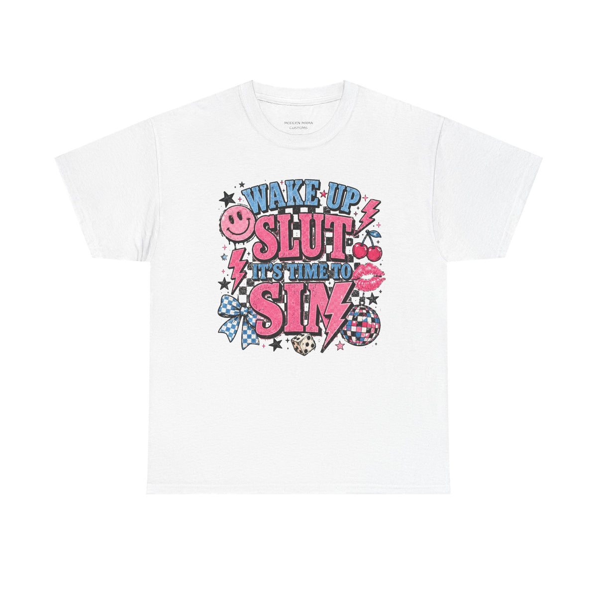 Graphic Tee — "Wake Up Slut, It's Time to Sin" Retro Pink Pop Design