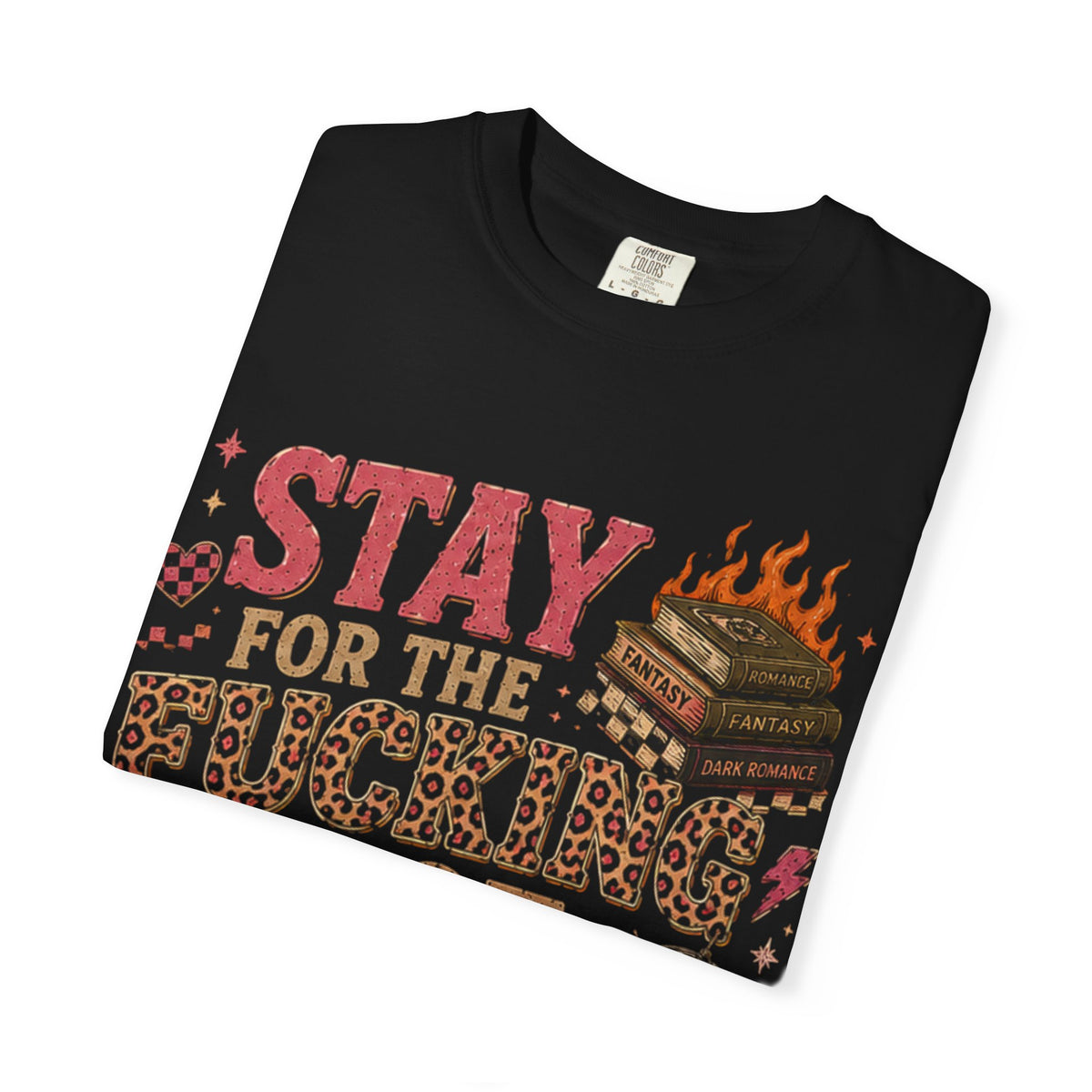 T-Shirt — “Stay for the F***ing Plot” Retro Horror Book & Cherry Graphic