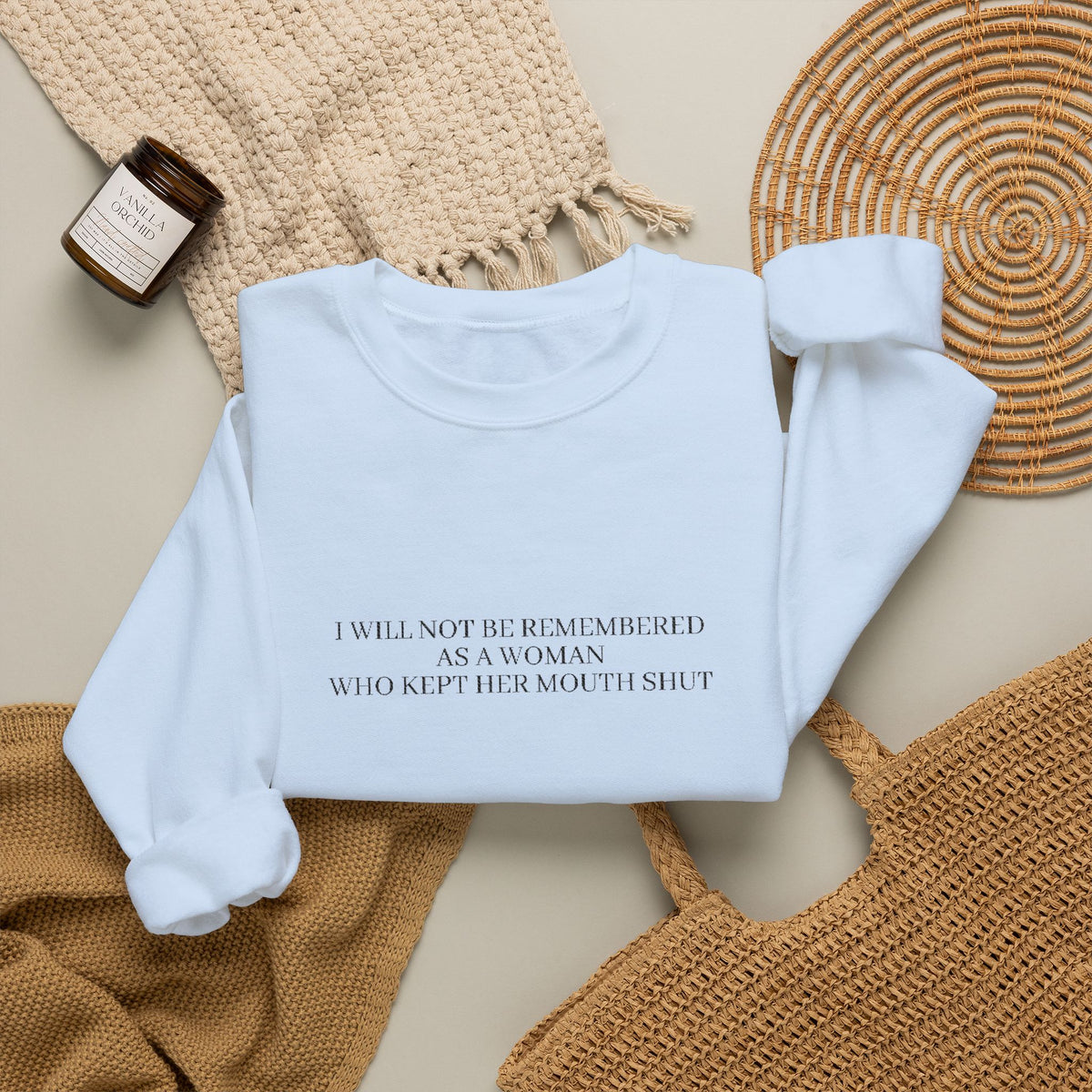 White Minimalist Crewneck Sweatshirt with Subtle Quote Print